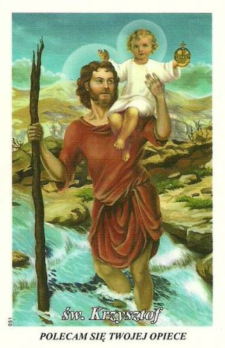 Obrazek laminowany św. Krzysztof z modlitwą Pamiątka poświęcenia pojazdu e-religijne.pl