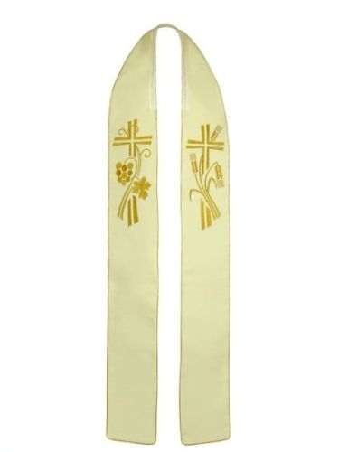 Stuła ecru ręcznie haftowana z motywem Eucharystycznym 4-172-1 e-religijne.pl