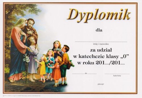 KSIĘGARNIA RELIGIJNA - POMOCE KATECHETYCZNE: Dyplom ukończenia religii w zerówce - sklep dla katechetów - e-religijne.pl