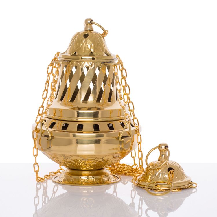 Wszystko do kadzidła: Kadzielnica trybularz mosiężny - kolor złoty P05 wyposażenie parafii sklep e-religijne.pl