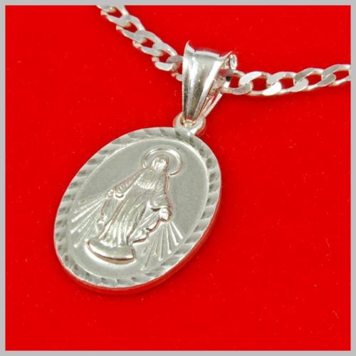 Srebrny Cudowny Medalik – awers z Maryją Niepokalaną, rewers z literą M i krzyżem -  srebrne dewocjonalia
