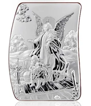 Anioł Stróż na kładce - obrazek srebrny 678 AP e-religijne.pl