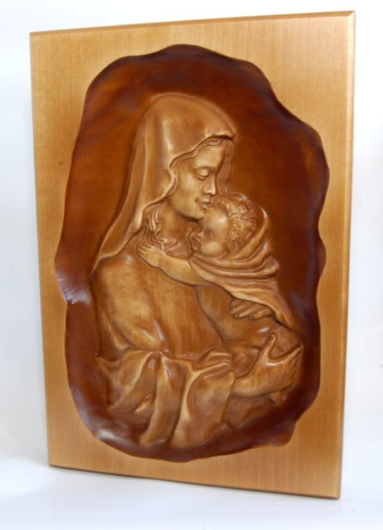 Płaskorzeźba drewniana Madonna z Dzieciątkiem