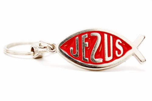 Brelok metalowy do kluczy - Ryba - JEZUS - czerwony e-religijne.pl