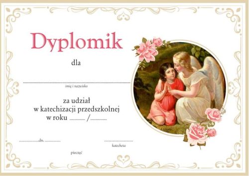 Dyplom za udział w katechezie w przedszkolu 10 sztuk P-EN003 sklep z pomocami dla katechetów e-religijne.pl dyplomy