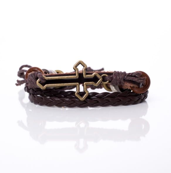 Skórzana bransoletka religijna z krzyżem BC690