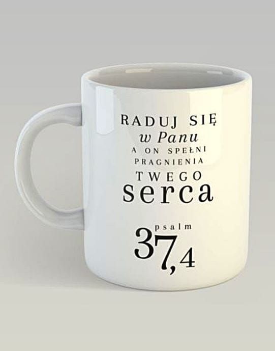 Księgarnia religijna - sklep z kubeczkami chrześcijańskimi: Kubek "Raduj się w Panu" (Ps 37,4)