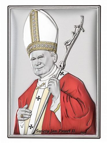 Księgarnia religijna - sklep z dewocjonaliami:  Obrazek srebrny Jan Paweł II DS16/1C (7 x 9,5 cm)
