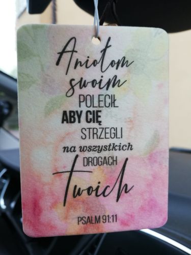 Zapach do samochodu z cytatem biblijnym "Aniołom swoim ..." księgarnia chrześcijańska dewocjonalia