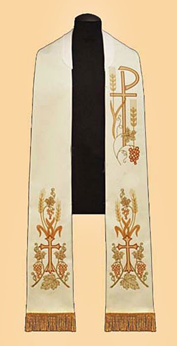 Stuły dla księdza | prezent na I Komunię od dzieci komunijnych | Stuła biała uroczysta bogaty haft (AS196)