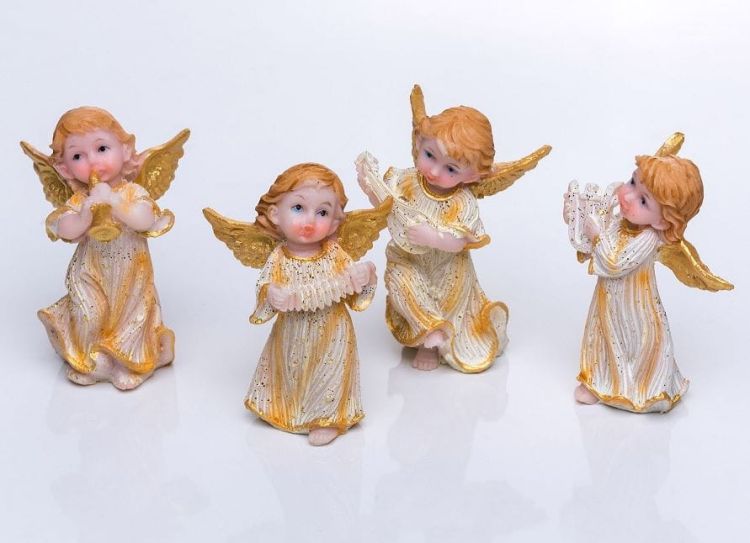Figurki aniołki z instrumentami 9 cm (4 sztuki) | sklep chrześcijański | dewocjonalia | upominki religijne