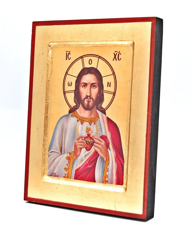 Ikony greckie z certyfikatem: Ikona bizantyjska Najświętsze Serce Pana Jezusa 18 x 24