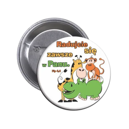 Przypinka religijna button "Radujcie się zawsze" gadżety religijne sklep e-religijne.pl