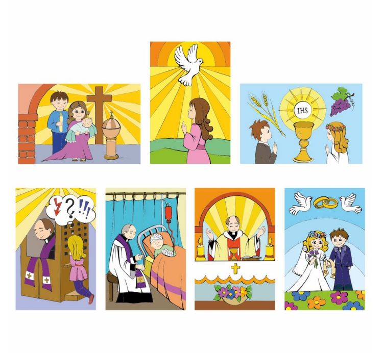 Artykuły religijne dla dzieci: Puzzle 7 Sakramentów Świętych - zestaw 7 wzorów