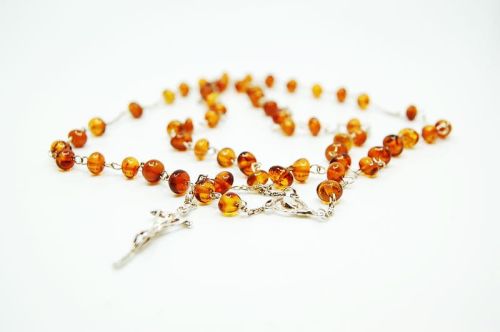 Różaniec srebrny z prawdziwego bursztynu
