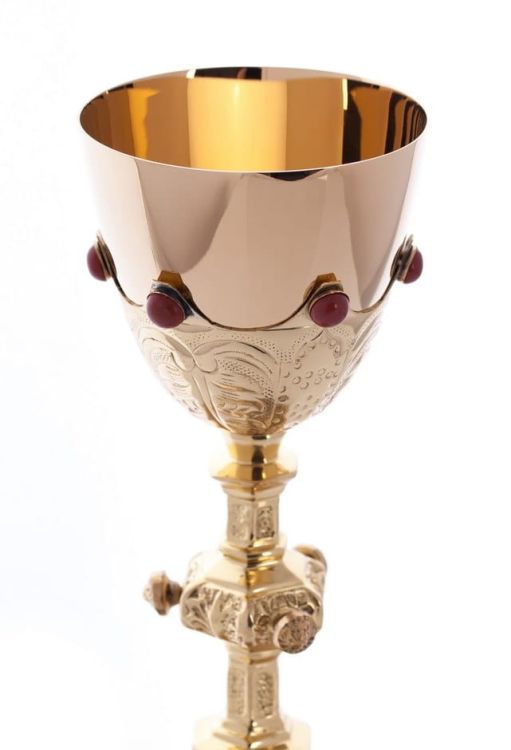 Kielich mszalny z kamieniami z jaspisu C-1003 sklep religijny - artykuły liturgiczne kielichy, naczynia