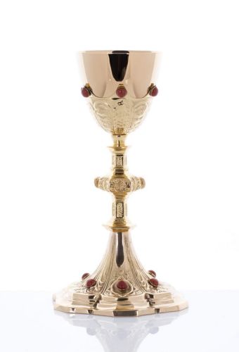 Kielich mszalny z kamieniami z jaspisu C-1003 sklep religijny - artykuły liturgiczne kielichy, naczynia