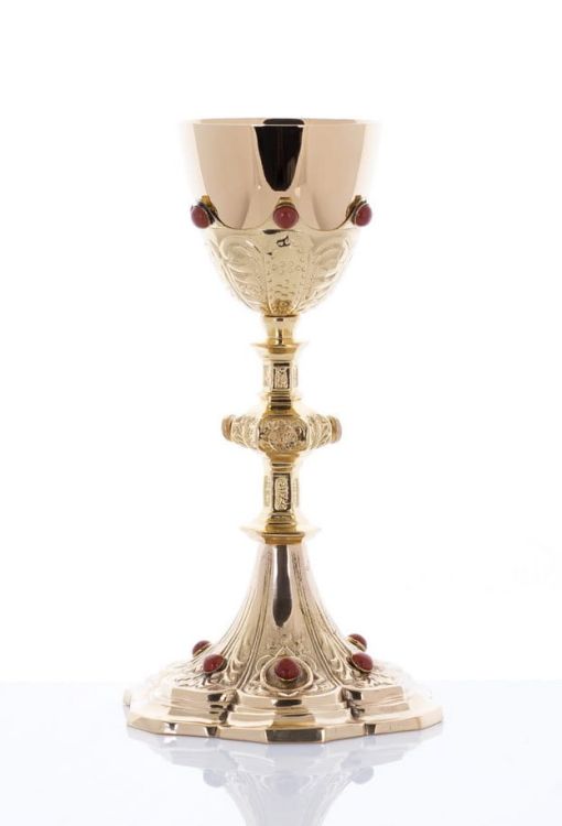 Kielich mszalny z kamieniami z jaspisu C-1003 sklep religijny - artykuły liturgiczne kielichy, naczynia