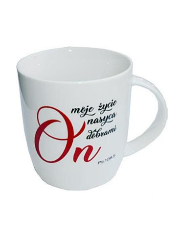 Sklep chrześcijański - kubkie religijne z nadrukami z Biblii: Kubek chrześcijański "On moje życie nasyca dobrami"