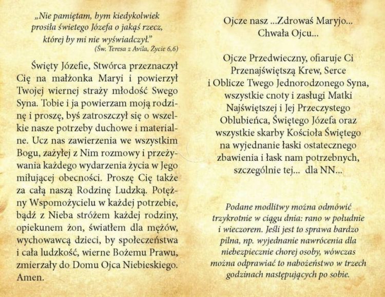 Telegram do świętego Józefa - karnet z modlitwą (5 sztuk) | księgarnia religijna | dewocjonalia | druki