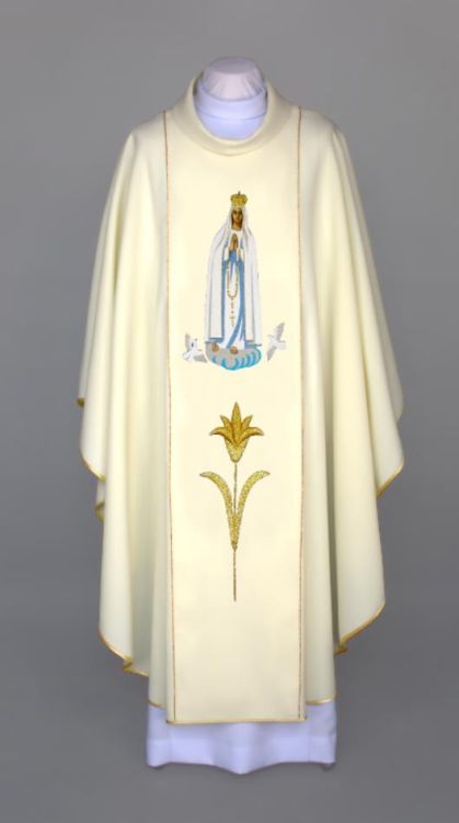 Sklep chrześcijański | najlepsze szaty liturgiczne cena | Ornat biały Maryjny z haftowanym pasem 1-305-11