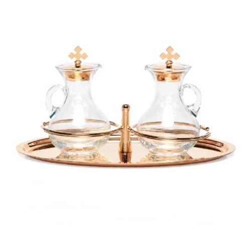 Ampułki liturgiczne na tacy z uchwytami 523-D | sklep chrześcijański | artykuły liturgiczne