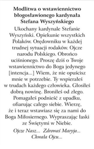 Obrazki z bł. kardynałem Stefanem Wyszyńskim i modlitwą (op. 100 szt.)