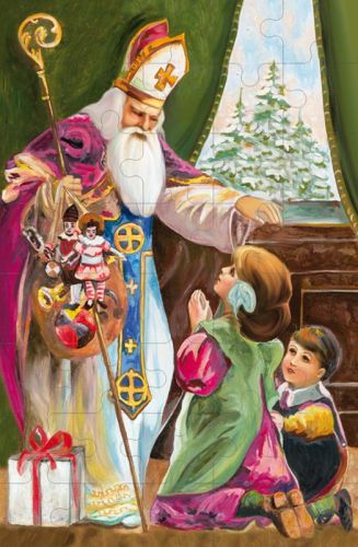 Chrześcijańskie sklep | Puzzle Święty Mikołaj BISKUP z dziećmi  | na katechezę gry i  zabawy
