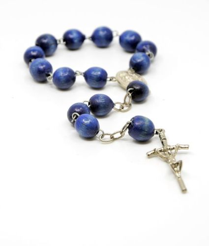 Różaniec dziesiątka - drewniany niebieski