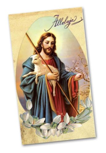 Sklep z dewocjonaliami | Obrazek Wielkanocny Jezus Dobry Pasterz ALLELUJA (paczka 100 sztuk)