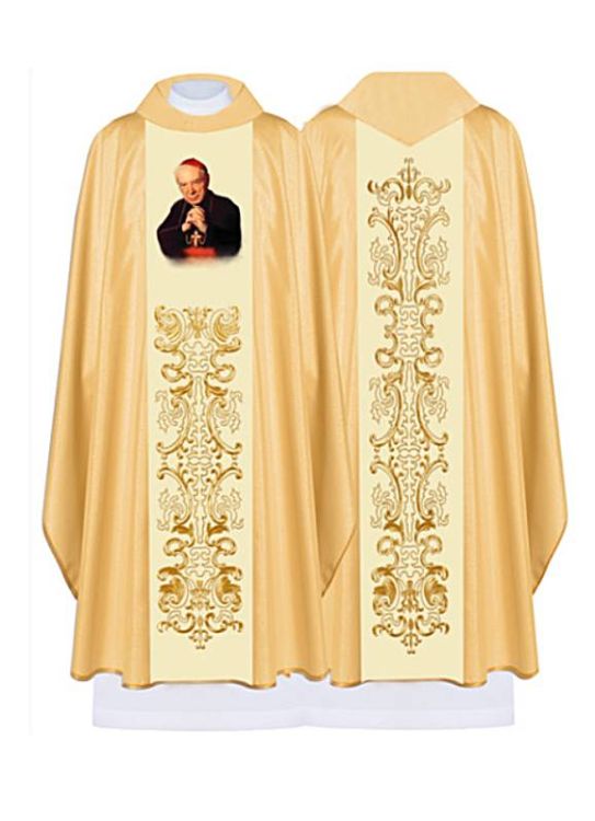 Uroczysty ornat z wizerunkiem kardynała Wyszyńskiego - producent HAFTINA sklep artykuły liturgiczne