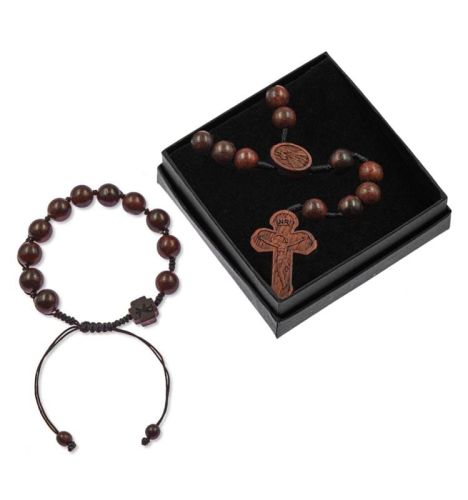 ZESTAW: drewniany różaniec + bransoletka z drzewa różanego S71
