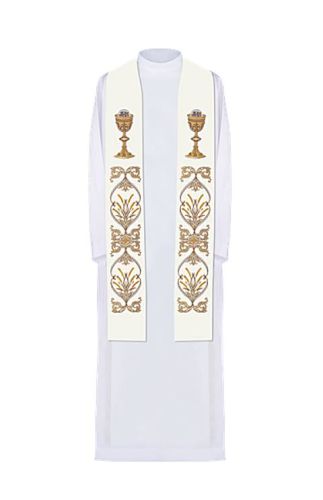 Stuła kapłańska biała bogato haftowana KST/042/05/01 sklep prezent dla księdza