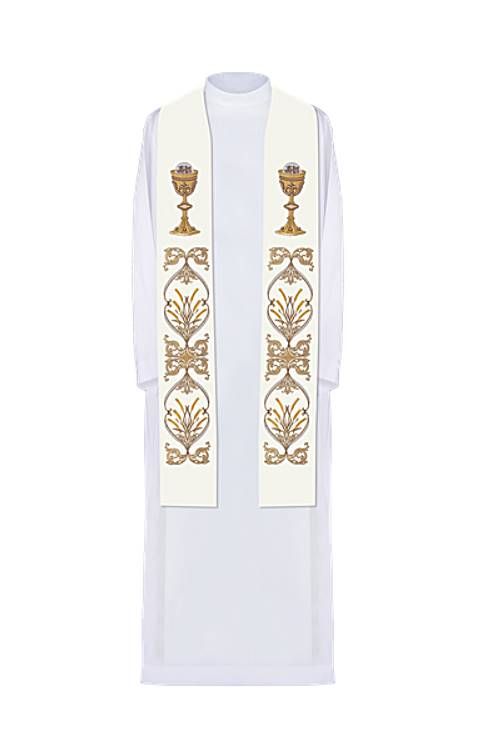 Stuła kapłańska biała bogato haftowana KST/042/05/01 sklep prezent dla księdza