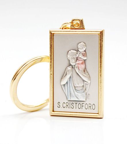 Brelok do kluczy św. Krzysztof posrebrzany - prostokąt e-religijne.pl