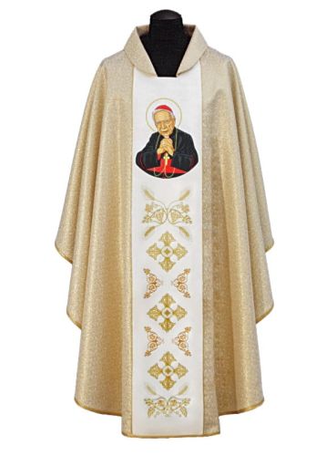 Ornat złoty z błogosławionym kardynałem Wyszyńskim sklep z szatami liturgicznymi dewocjonala