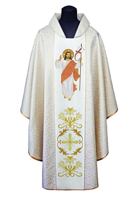 Szaty liturgiczne ASGA : Biały ornat na Wielkanoc Chrystus Zmartwychwstały AS793