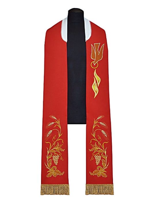 ASGA - Uroczysta stuła czerwona na bierzmowanie haftowana AS1186 - stuły  szaty liturgiczne