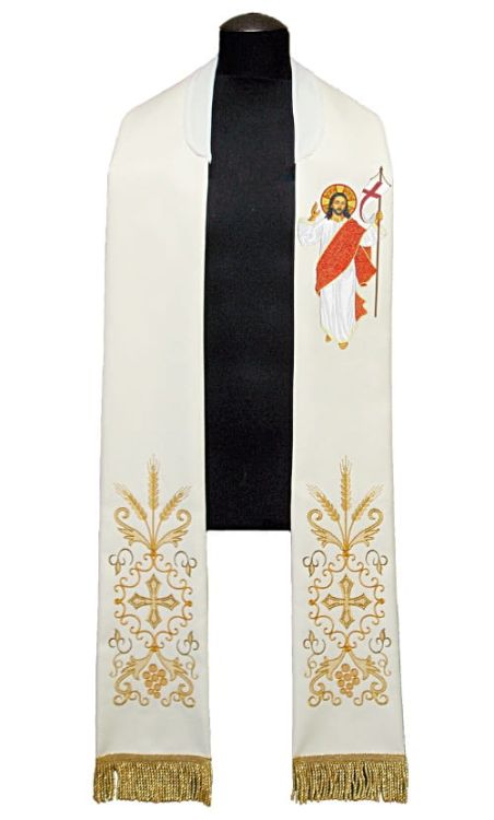 Sklep szaty liturgiczne ASGA - Biała stuła Wielkanocna Chrystus Zmartwychwstały AS1184