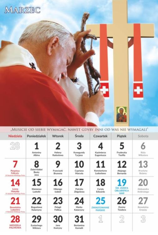 Księgarnia religijna - Kalendarz religijny na 2021 rok z myślami św. Jana Pawła II