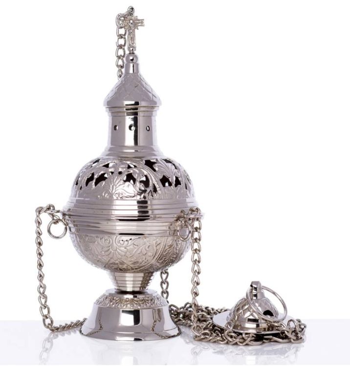 Kościelna kadzielnica trybularz - Kadzielnica do kościoła nikiel - 26 cm CE-1014 SR