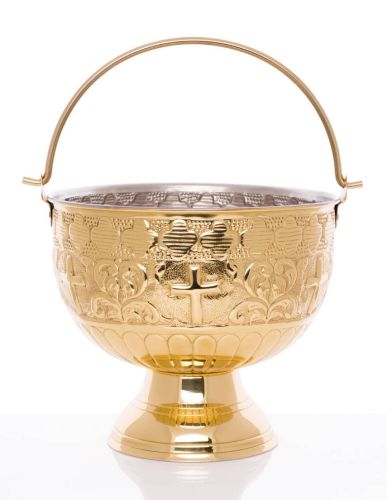 Naczynia liturgiczne do kościoła - Kociołek naczynie misa na wodę święconą mosiądz 20 cm HWF-1036M