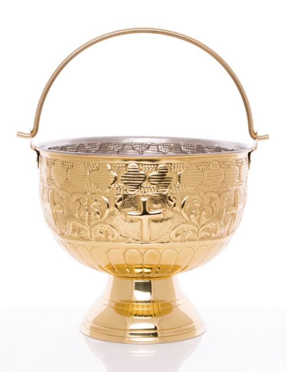 Naczynia liturgiczne do kościoła - Kociołek naczynie misa na wodę święconą mosiądz 20 cm HWF-1036M