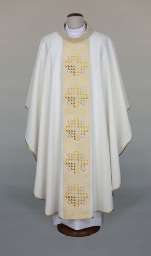 Ornat biały z haftowanym pasem 1-364-11 ✤ sklep z ornatami ✤ producent ornatów ALBA PLUS