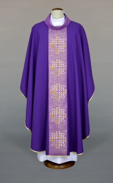 Ornat fioletowy na adwent wielki post z haftowanym pasem 1-364-44 ✤ największy renomowany sklep liturgiczny z ornatami
