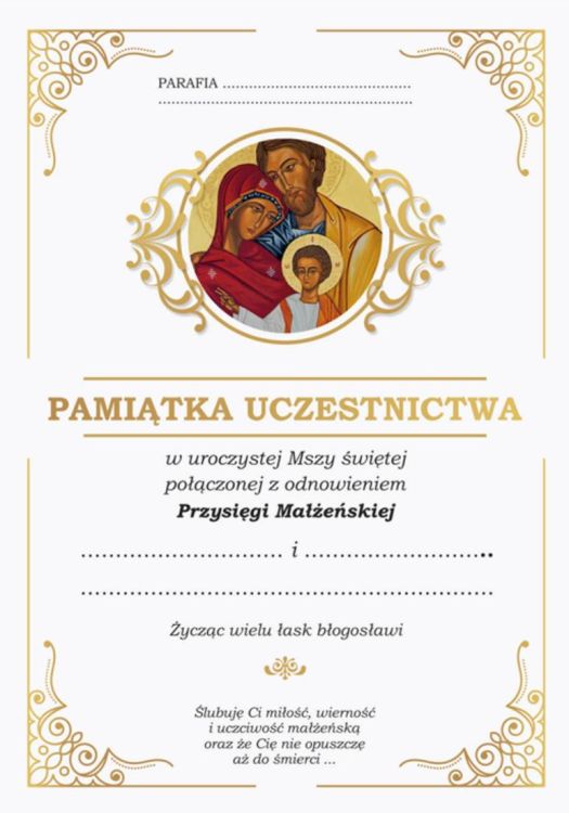 Dyplom Pamiątka Odnowienia Przyrzeczeń Małżeńskich (10 sztuk) A5 sklep chrześcijański - dewocjonalia