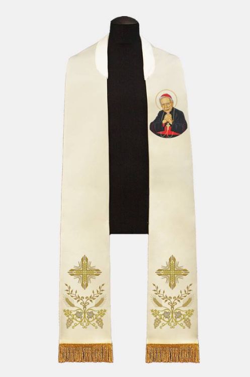 Stuła biała haftowana bł. Stefan Kardynał Wyszyński AS1196 stuły na święcenia prezenty na prymicje