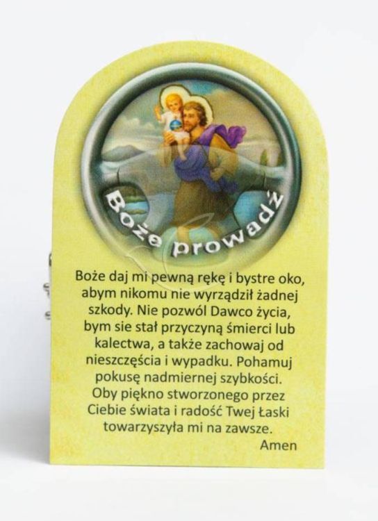 Modlitwa kierowcy do samochodu plakietka ze św. Krzysztofem plastik sklep dewocjonalia