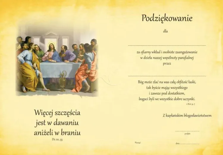 Podziękowanie - okolicznościowy druk składany A5 [10 sztuk] dewocjonalia sklep religijny