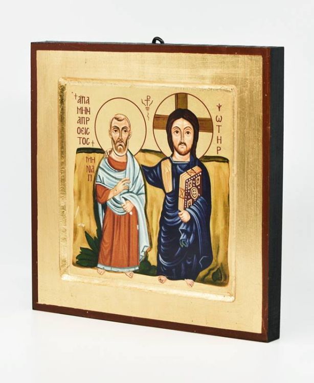 Sklep chrześcijański - Ikona bizantyjska Chrystus i Abba Menas - "ikona przyjaźni" 14 x 14 cm